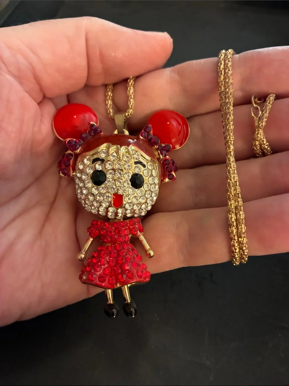 Doll Red Crystal Pendant. Her head turns, dress moves and feet move NWOT